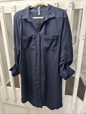 Truth Navy Blue Midi Shirt Dress